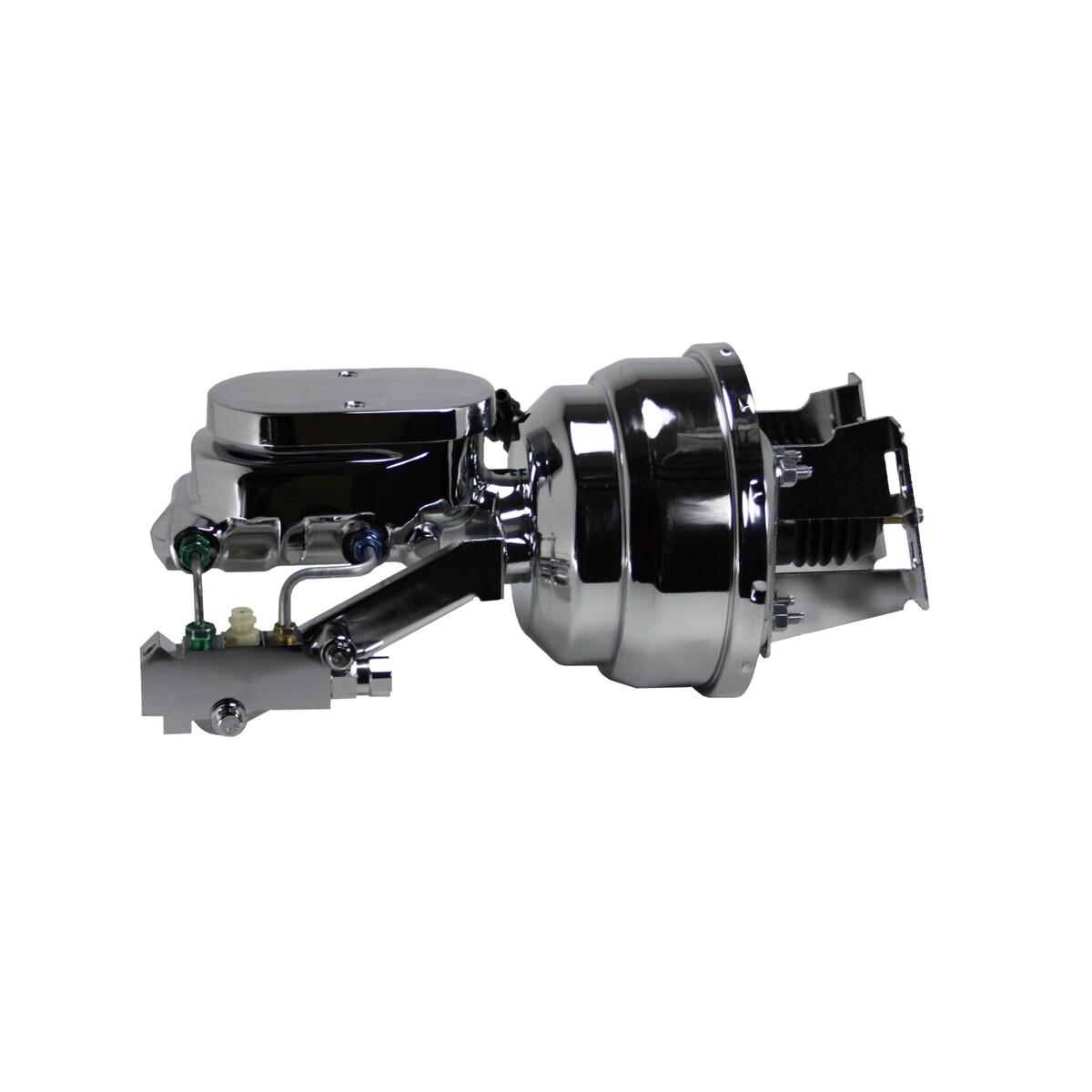 LEED Brakes 8 inch dual power booster, 1-1/8 inch bore flat top master disc/disc (Chrome)